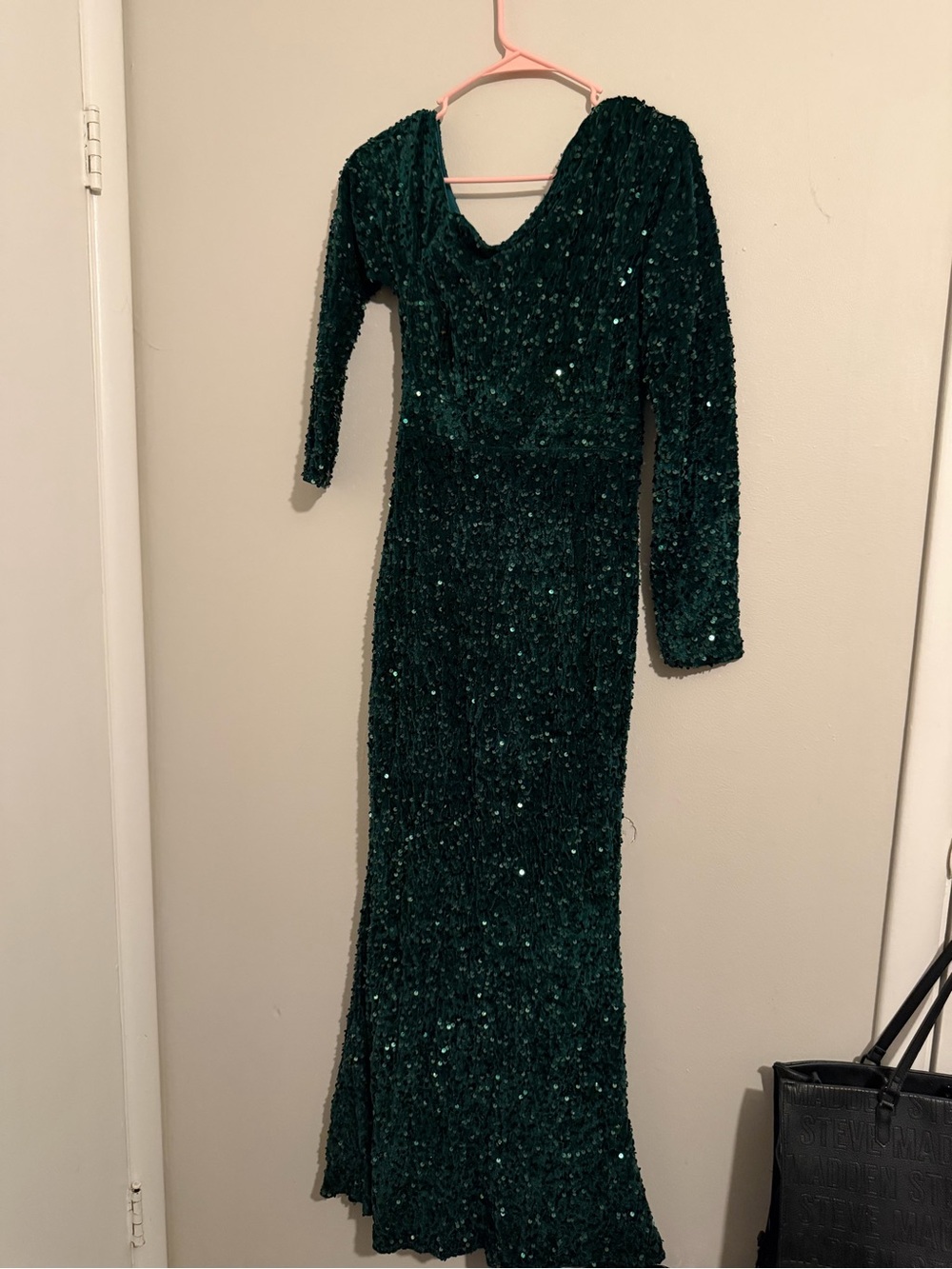 Emerald Sequin Long Sleeve Evening Dress